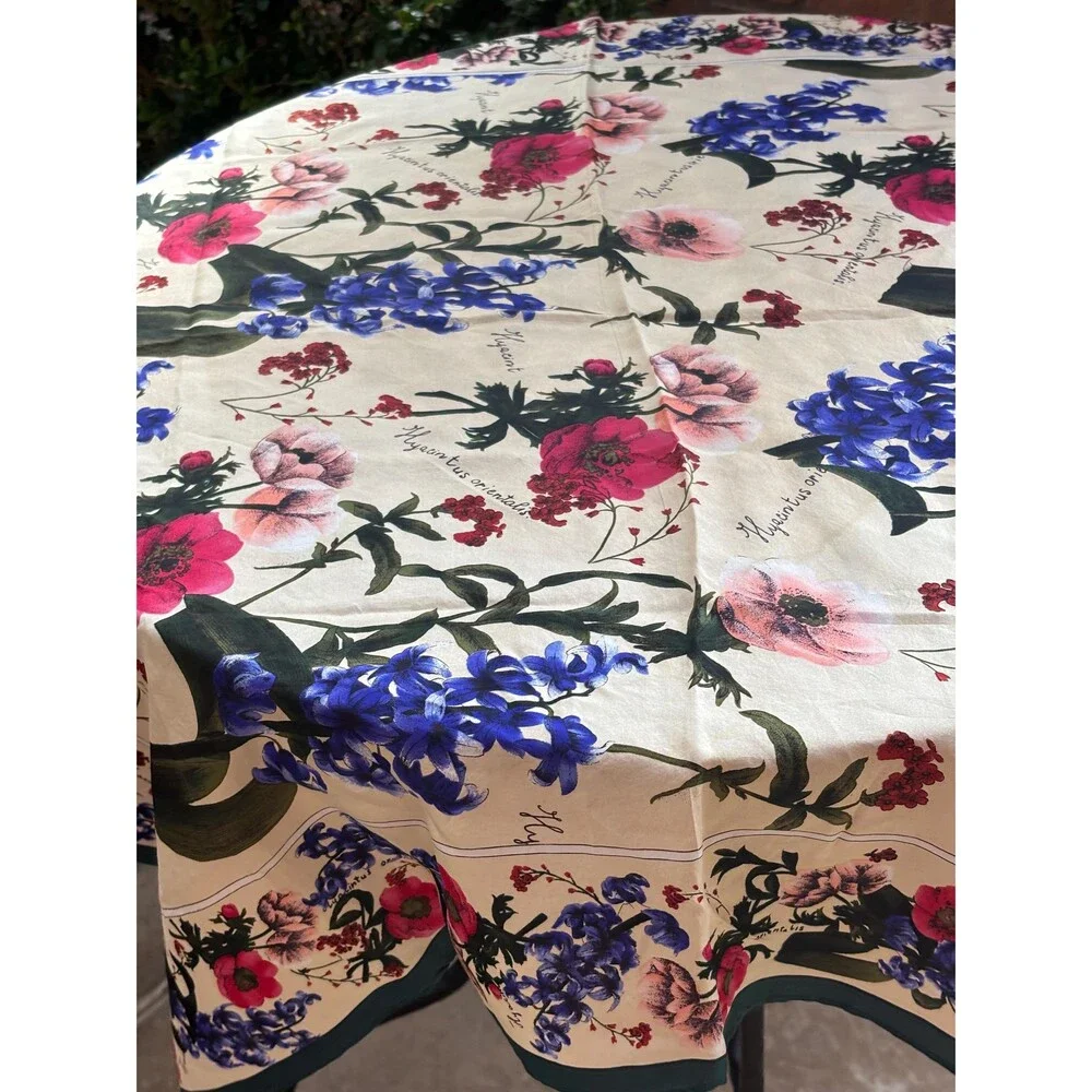 Silk Botanical Scarf with Hyacinths and Poppies